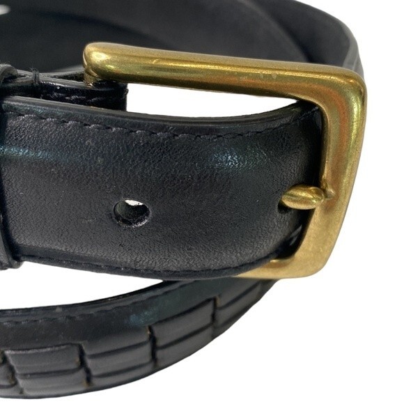 Dockers Black Top Grain Leather Woven Textured Belt Solid Brass Buckle Durable - Picture 2 of 12
